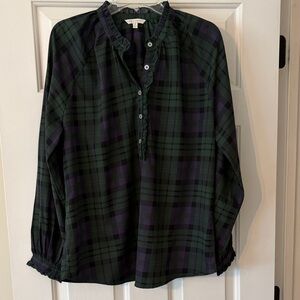 NWOT Simply Southern Green & Navy Plaid Long-Sleeve Women’s Shirt Size Small